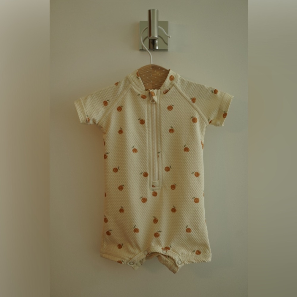 Quincy Mae Cream and Brown Kids Swim One Piece